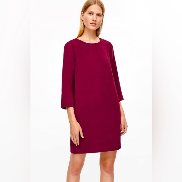 COS Burgundy Wool Straight Mod Dress Large minimalist neutral quiet luxury - Picture 1 of 7